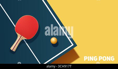 Modernes Tischtennisvektorbanner mit Paddel und Ball Stock Vektor