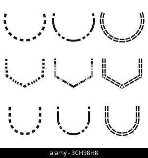 Abstrakte Hufeisenformen. Schwarzweißsymbole. Dekorative Vektorelemente. Halbkreisgrafik. Stock Vektor