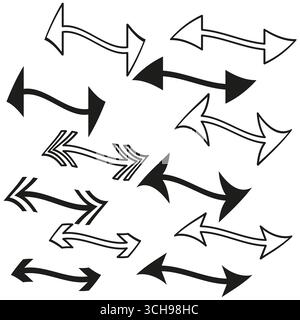 Richtungspfeil-Symbol. Doppelseitiger Symbolsatz. Gliederung von Navigationselementen. Illustration der Vektorbewegung. Stock Vektor