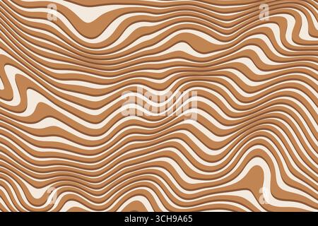 Hintergrund mit Karamell-Muster und schokoladigen Wellen. Erdnussbutter flüssige Creme auf Milchsoße. Süßes Dessert. Kurven mit Toffee-Streifen. Vektor Stock Vektor