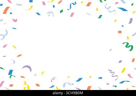 Bunte Konfetti-Feier Hintergrund. Feierlicher Rahmen mit farbenfrohen Konfetti und Streamern für Partyeinladungen, Grußkarten, Feiertagsereignisse oder Stock Vektor