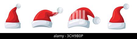 Weihnachtsmütze. Weihnachtsmütze Set. Weihnachtsdekoration. Weihnachtsmütze. Vektorabbildung. Stock Vektor