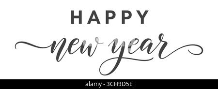 Happy New Year, Handschrift. Banner mit Text Frohe Weihnachten und Happy New Year. Vektorabbildung. Stock Vektor