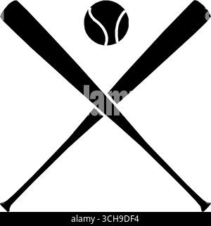 Klassische Grafik-Illustration eines Baseballs mit zwei Baseballschlägern auf weißem Hintergrund. Stock Vektor