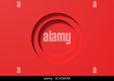 Minimalistische abstrakte Komposition mit roten konzentrischen Kreisen, die einen Tunneleffekt auf monochromatischem Hintergrund erzeugen, ideal für grafische Designprojekte Stockfoto