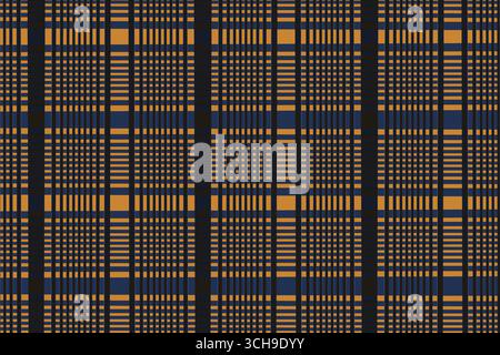 Nahtloses digitales Karomuster mit einer Kombination aus dunkelblauem und warmorangen Farben für ein lebendiges und gleichzeitig klassisches Textildesign. Stockfoto