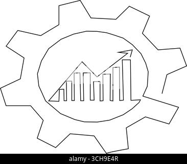 Titel kontinuierliche einzeilige Zeichnung Produktivitätsbalkendiagramm im Zahnrad. Konzept der Vektorillustration. Fortschritt der Marketingproduktivität, Gewinn märz Stock Vektor