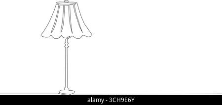Durchgehende einzeilige Zeichnung moderner Stehleuchte. Abbildung einer einzeiligen Zeichnung einer Stehleuchte für den Innenraum. Zimmerdekoration, Inneneinrichtung. Stock Vektor