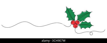 heilige stechpalme. Weihnachtsdekoration. Fortlaufende bearbeitbare Linienzeichnung Stock Vektor