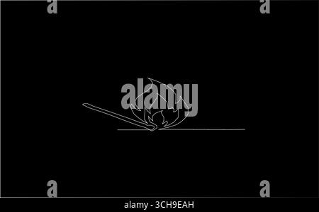 Durchgehende einzeilige Zeichnung des brennenden Matches. Einfache Orange brennende Match Stick Linie Kunst Vektor Illustration. Stock Vektor