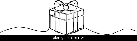 Geschenkbox durchgehende einzeilige Zeichnung. Geschenkbox mit Schleife und Schleifenumrandung. Einfaches Zeilenbild-Objekt. Vektorabbildung. Stock Vektor