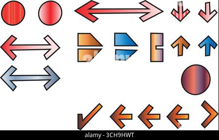 Vektorsymbol mit verschiedenen Pfeilen in verschiedenen Größen und Stilen. Ideal für Grafikdesign, Webschnittstelle, Stock Vektor