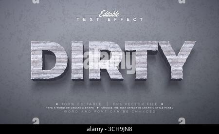 Dirty Editable Texteffekt Design Grafikstil mit 3D-wischender Typografie und Schatten auf grauem Hintergrund. Skalierbarer Vector Premium Stock Vektor