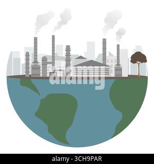 Fabrik- und Luftverschmutzung und auf der Erde. Vektorabbildung. Stock Vektor