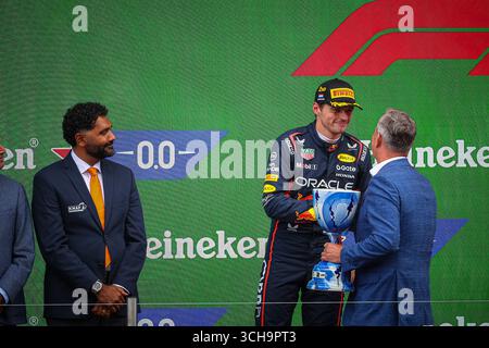 Podium des Rennens: Oscar Piastri gewinnt den niederländischen GP vor Max Verstappen und Isack Hadjar, Zandvoort 28-31. August 2025. Formel-1-Weltmeisterschaft 2 Stockfoto