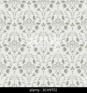 Damastmuster mit Blumenmuster. Vintage-Tapete im Barockstil. Nahtloser Vektorhintergrund. Grüne und beige Verzierung für Stoff, Tapete, Verpackung Stock Vektor