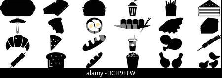 Icons Collection mit Snacks und Mahlzeiten Stock Vektor