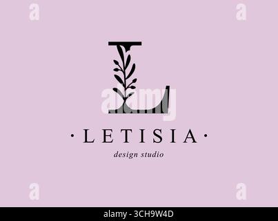 Logo, Großbuchstabe L. Monogramm der Botanical Minimalistic, Initiale. Mit organischen Pflanzenelementen. Vektordesign Stock Vektor