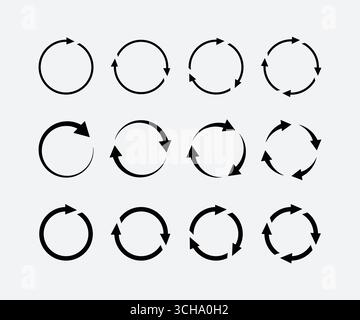 Satz von Kreispfeilsymbolen, Symbole für gekrümmte Pfeile festlegen Symbol für gekrümmte Pfeile Stock Vektor