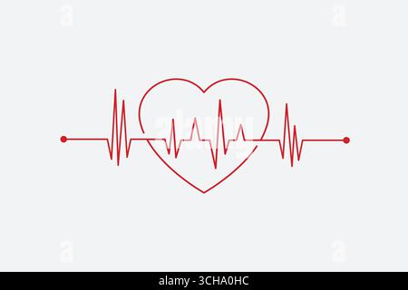 Puls des Herzens. Weiß und rot. Ein Vektorrhythmus mit nur einer Herzlinie wird als „Heartbeat Lone“ bezeichnet. Stock Vektor