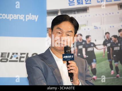 Choi Yong-Soo, 28. August 2025: Ein ehemaliger Fußballspieler und Ex-Cheftrainer Choi Yong-Soo nimmt an einer Pressekonferenz der Varieté-Show Shooting Star Season 2 von Coupang Play in Seoul Teil. Legendäre Fußballspieler im Ruhestand stellen sich in der Growth Soccer Variety Show gegen aktuelle Spieler der K League. Quelle: Lee Jae-won/AFLO/Alamy Live News Stockfoto