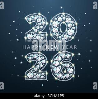 Nummer 2026 Neujahr und Weihnachten. Aus glitzernden, luxuriösen Edelsteinen - Diamanten Stock Vektor