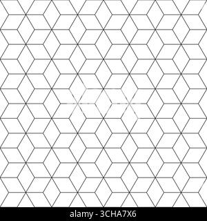 Geometrisches nahtloses Muster. Sich wiederholender abstrakter Hintergrund. Geometrie kann gekachelt werden. Wiederholte kühle schwarze Linie isoliert auf weißem Hintergrund. Prüfdrucke 3D Stock Vektor