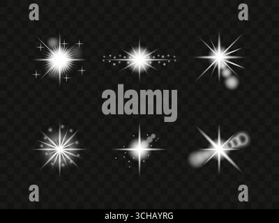 Verschiedene Lichteffekte auf transparentem Hintergrund für digitale Designs. Stock Vektor