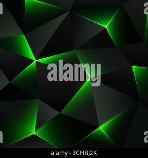 Dunkler, niedriger Polyhintergrund. Abstrakter geometrischer Hintergrund mit Dreieck, helle unterbrochene Linien im Hintergrund. Grauer grüner Dreieck Hintergrund. Polygon Stock Vektor