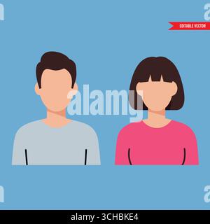 Gesichtsloses Paar Avatar Icons: Blauer Hintergrund Stock Vektor
