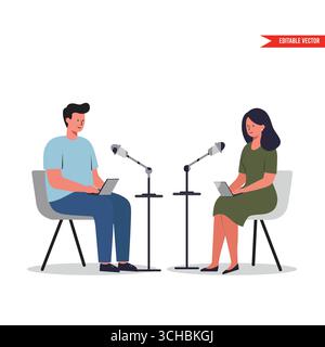 Podcast-Moderatoren in Unterhaltung: Einstellung „Interviewering“ Stock Vektor