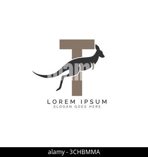 Letter T-Logo-Konzept mit Känguru-Design. Alphabet T mit großartiger Kombination aus Känguru-Symbol Stock Vektor
