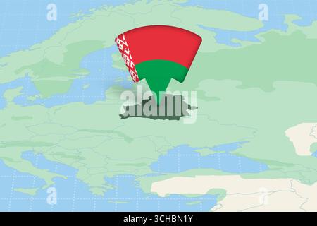 Weißrussland auf der Europakarte mit Flaggensymbol hervorgehoben. Detaillierte Vektorkonstruktion. Stock Vektor