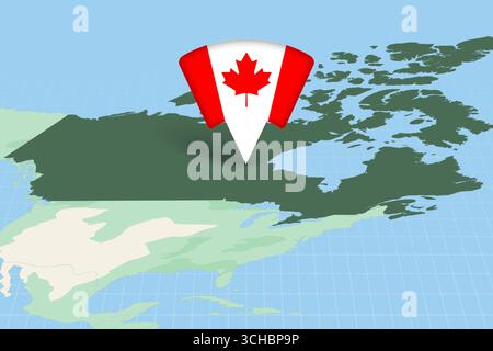Kanada Standort auf der amerikanischen Karte mit Flaggensymbol markiert. Detaillierte Vektorkonstruktion. Stock Vektor