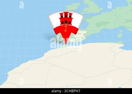 Gibraltar Standort auf der Karte mit Flaggensymbol hervorgehoben. Detaillierte Vektorkonstruktion. Stock Vektor