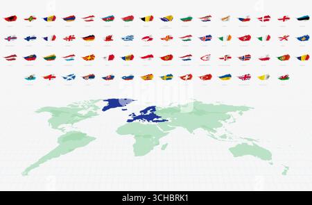 Europäische Vintage-Flaggen mit getragener Textur und Wave Motion. Stock Vektor