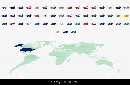 Vintage US State Flags mit getragener Textur und Wave Motion. Stock Vektor