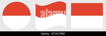 Flag für Indonesien gesetzt. Runde Flagge von Indonesien. Indonesien schwenkt die Flagge isoliert. Stockfoto