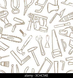 Muster für Kritzelreparaturwerkzeuge. Verschiedene Skizzenschreinerausrüstung. Konstruktions- oder Bauelemente. Dekorativer Druck neoterischer Vektor Hintergrund orig Stock Vektor