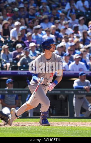 31 2025. August: Kyle Tucker (30), der in Chicago Right Fielder spielt, bekommt einen Hit während des Spiels zwischen den Chicago Cubs und den Colorado Rockies im Coors Field in Denver Co. David Seelig/Cal Sport Medi Stockfoto