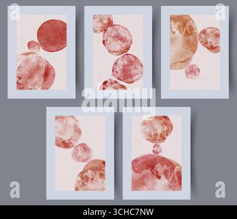 Ein atemberaubendes Set moderner abstrakter Aquarelldrucke in wunderschönen Erdtönen Stockfoto