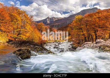 Salto Argentino Wasserfall in der Nähe von El Chalten im Tal des Rio de las Vueltas, außerhalb des Nationalparks Los Glaciares in der patagonischen Region Arg Stockfoto