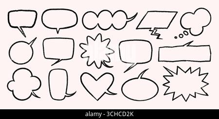 Kreide-Textfelder oder Zeilen-Sprechblasen in Schwarz auf hellbeigem Hintergrund. Sprechblasen und Rahmen mit Kritzelkreideffekt. Perfekt für Stock Vektor
