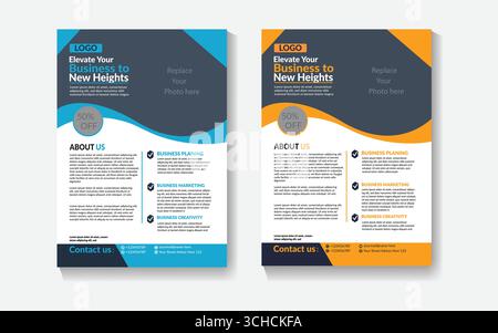 Modernes Business-Flyer-Design mit blauen und orangen Akzenten Stock Vektor