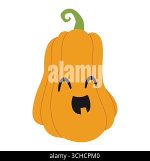 Handgezeichneter gruseliger und süßer Kürbis. Halloween-Design. Isolierter weißer Hintergrund. Vektorabbildung in abgewickelter Form. Stock Vektor