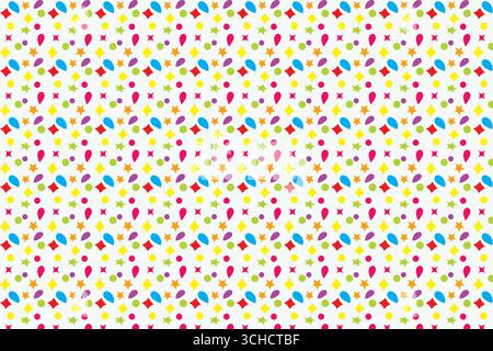 Ein lebendiges, nahtloses Vektormuster mit skurrilen, handgezeichneten abstrakten Formen in hellen Farben. Mit einer verspielten Mischung aus geometrischen und organischen Elementen Stock Vektor