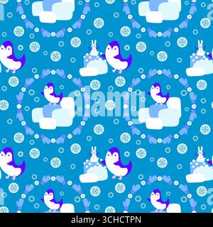 Nahtloses Pinguinmuster für Geschenkpapier und Stoffe sowie Bettwäsche und Kinderbekleidung und Neujahrsverpackungen sowie Noel Winter pac Stockfoto