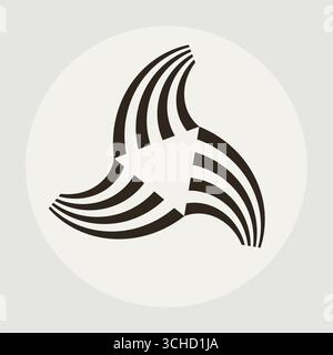 Dreieckiges und wellenförmiges geometrisches Symbol. Ein gleichseitiges Dreieck, das auf jeder Seite geschwungene Äste erzeugt. Ein nützliches Symbol für Branding. Stock Vektor