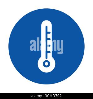 Dieses Bild zeigt ein einfaches weißes Thermometersymbol vor einem durchgehend blauen kreisförmigen Hintergrund. Ideal für Gesundheits- und temperaturbezogene Themen. Stock Vektor