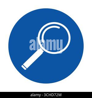 Dieses Bild zeigt ein Lupensymbol vor einem leuchtend blauen Hintergrund, das Themen der Suche, Untersuchung und Erkundung in einem cl darstellt Stock Vektor